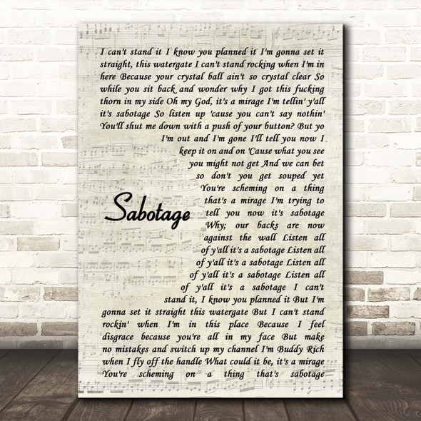 Beastie Boys Sabotage Vintage Script Song Lyric Print