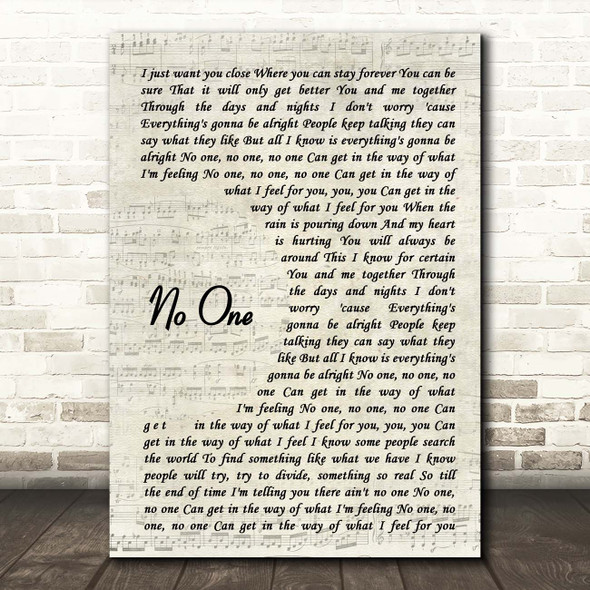 Alicia Keys No One Vintage Script Song Lyric Print