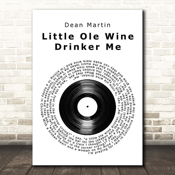 Dean Martin Little Ole Wine Drinker Me Vinyl Record Song Lyric Print