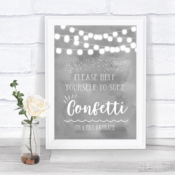 Grey Watercolour Lights Take Some Confetti Personalized Wedding Sign