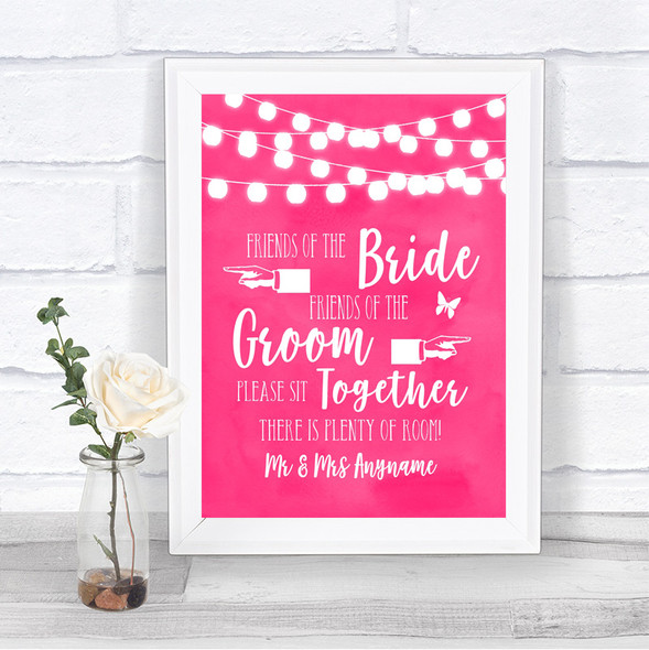 Hot Fuchsia Pink Lights Friends Of The Bride Groom Seating Wedding Sign