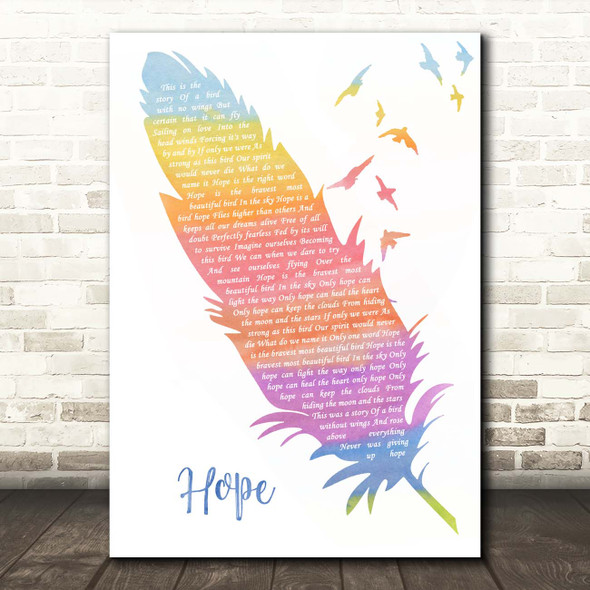 Idina Menzel Hope Watercolour Feather & Birds Song Lyric Print