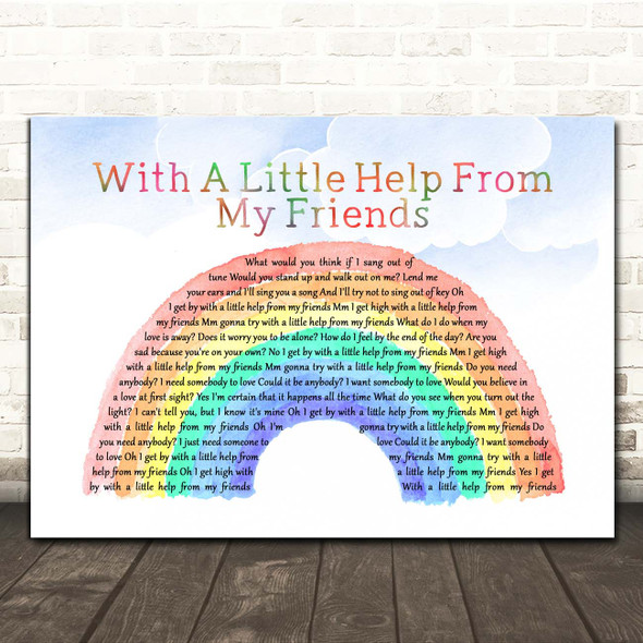 The Beatles With A Little Help From My Friends Watercolour Rainbow & Clouds Song Lyric Print