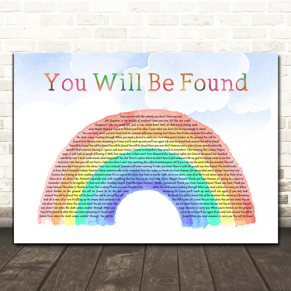 Cast Of Dear Evan Hansen You Will Be Found Watercolour Rainbow & Clouds Song Lyric Print