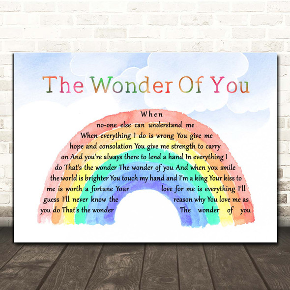 Elvis Presley The Wonder Of You Watercolour Rainbow & Clouds Song Lyric Print