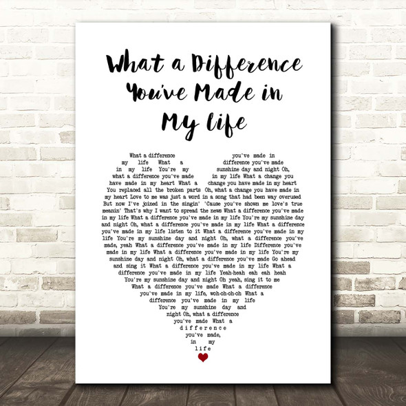 Ronnie Milsap What a Difference Youve Made in My Life White Heart Song Lyric Print