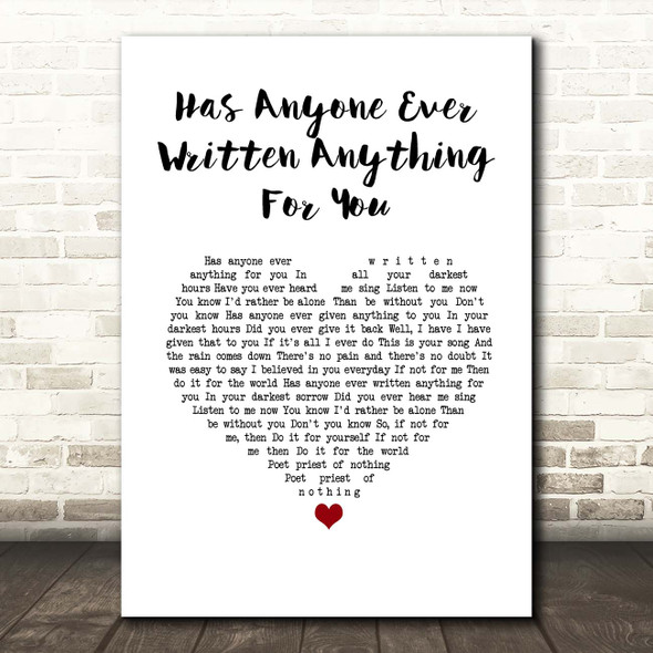 Stevie Nicks Has Anyone Ever Written Anything For You White Heart Song Lyric Print