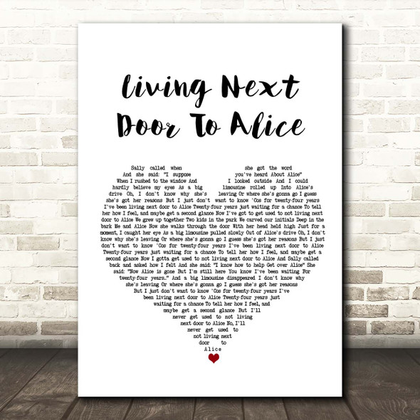 Smokie Living Next Door To Alice White Heart Song Lyric Print