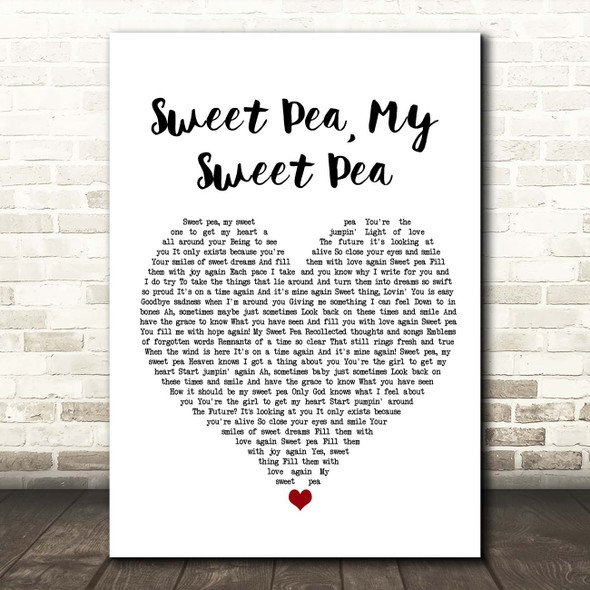 Paul Weller Sweet Pea, My Sweet Pea White Heart Song Lyric Print