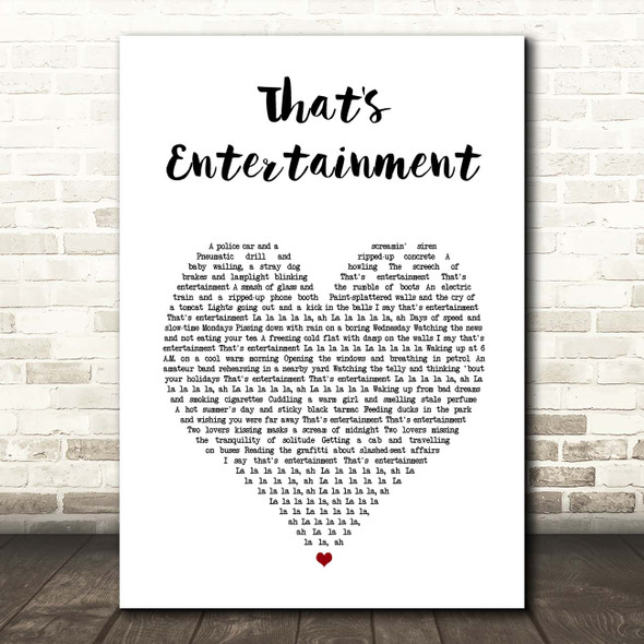 The Jam That's Entertainment White Heart Song Lyric Print