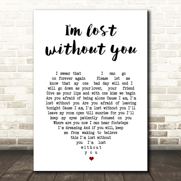 blink 182 I'm lost without you White Heart Song Lyric Print