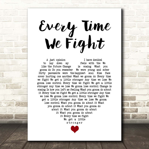 The Milk Every Time We Fight White Heart Song Lyric Print