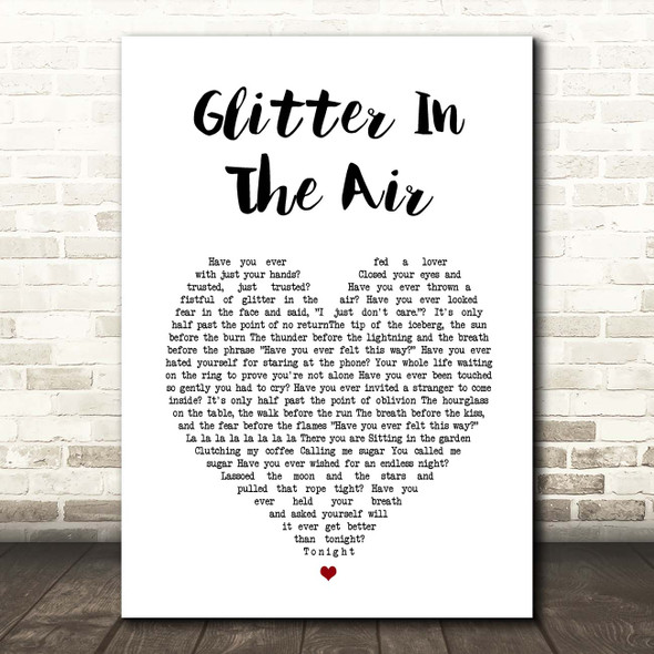 Pink Glitter In The Air White Heart Song Lyric Print