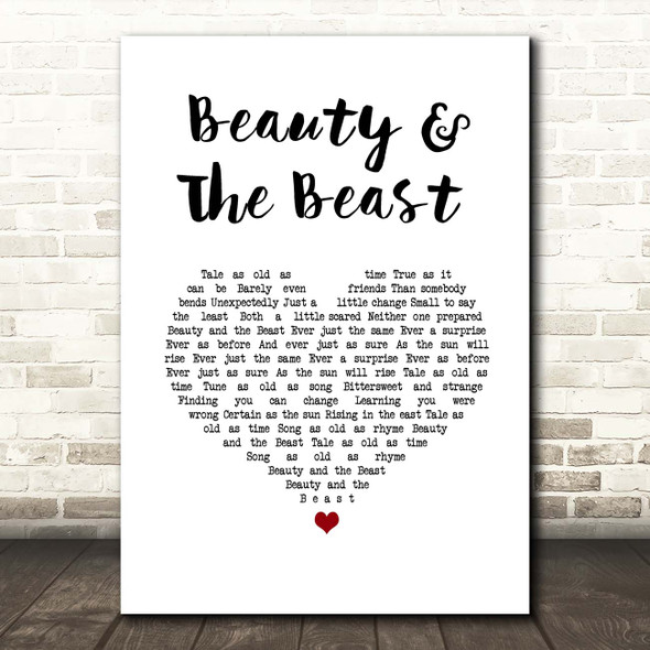 Celine Dion, Peabo Bryson Beauty & The Beast White Heart Song Lyric Print