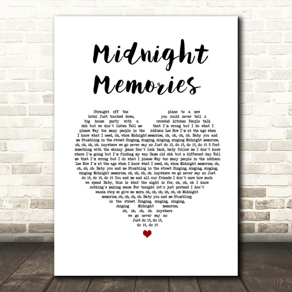 One Direction Midnight Memories White Heart Song Lyric Print