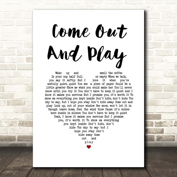 Billie Eilish Come Out And Play White Heart Song Lyric Print