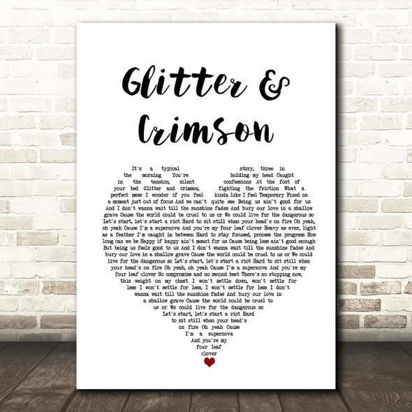 All Time Low Glitter & Crimson White Heart Song Lyric Print