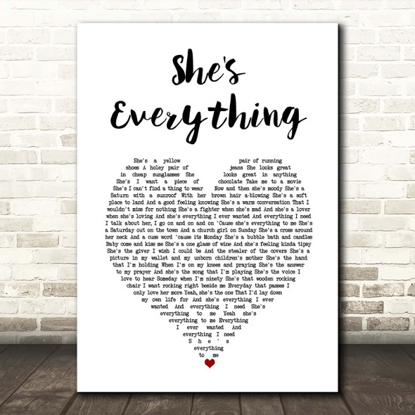 Brad Paisley She's Everything White Heart Song Lyric Print
