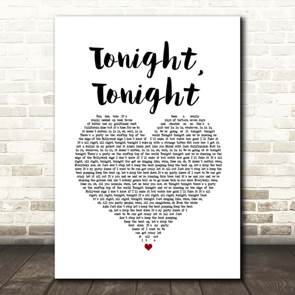 Hot Chelle Rae Tonight, Tonight White Heart Song Lyric Print