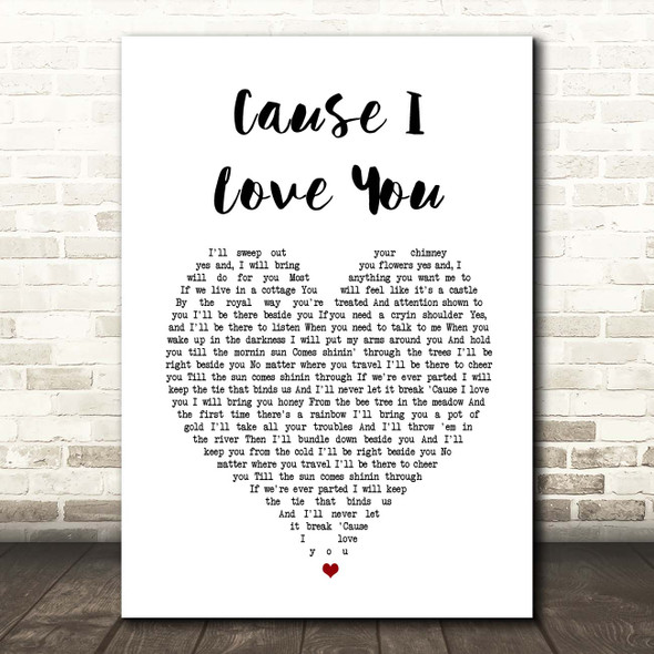 Johnny Cash Cause I Love You White Heart Song Lyric Print