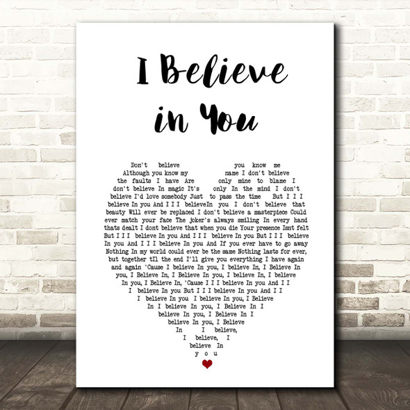 Kylie Minogue I Believe In You White Heart Song Lyric Print