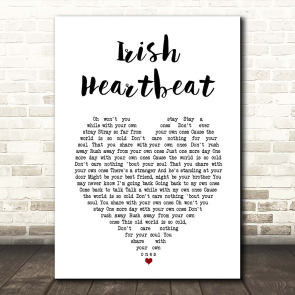 Van Morrison Irish Heartbeat White Heart Song Lyric Print