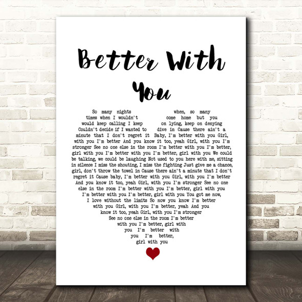 Craig David Better With You White Heart Song Lyric Print