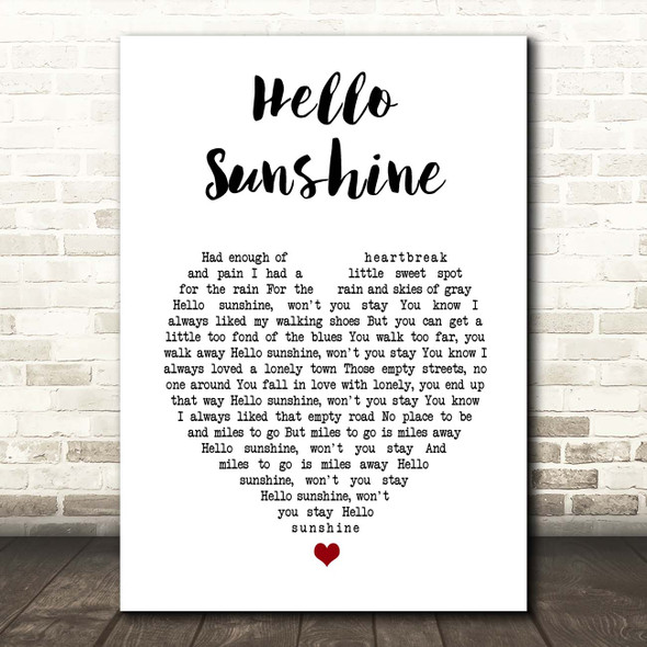 Bruce Springsteen Hello Sunshine White Heart Song Lyric Print
