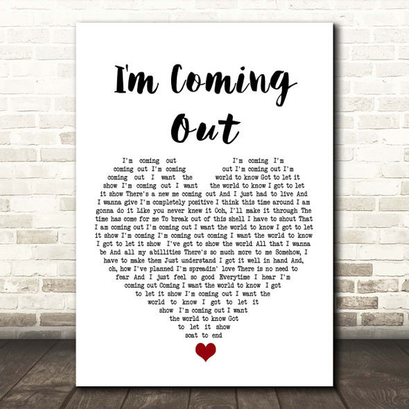 Diana Ross I'm Coming Out White Heart Song Lyric Print