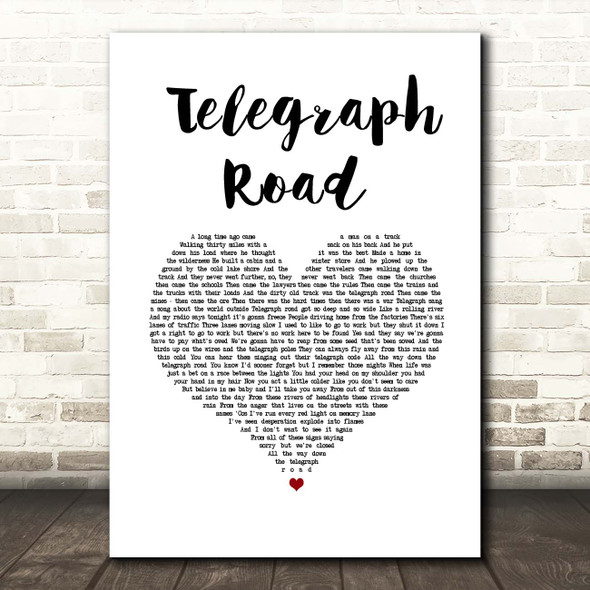 Dire Straits Telegraph Road White Heart Song Lyric Print