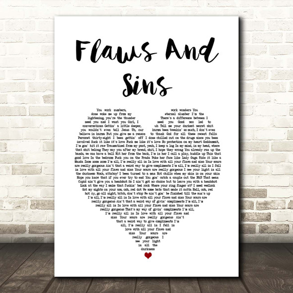 Juice WRLD Flaws And Sins White Heart Song Lyric Print