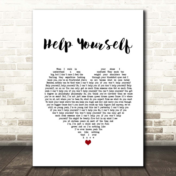 Amy Winehouse Help Yourself White Heart Song Lyric Print