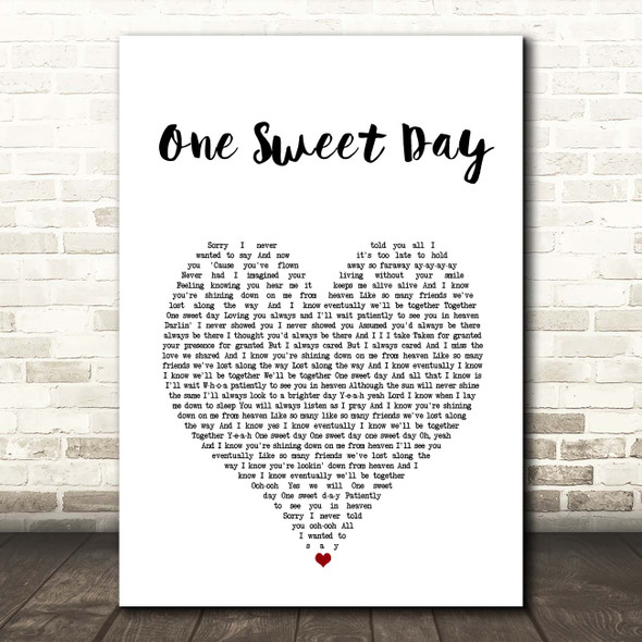 Mariah Carey One Sweet Day White Heart Song Lyric Print