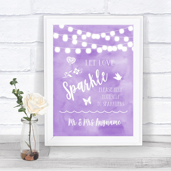 Lilac Watercolour Lights Let Love Sparkle Sparkler Send Off Wedding Sign