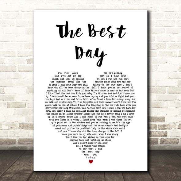 Taylor Swift The Best Day White Heart Song Lyric Print