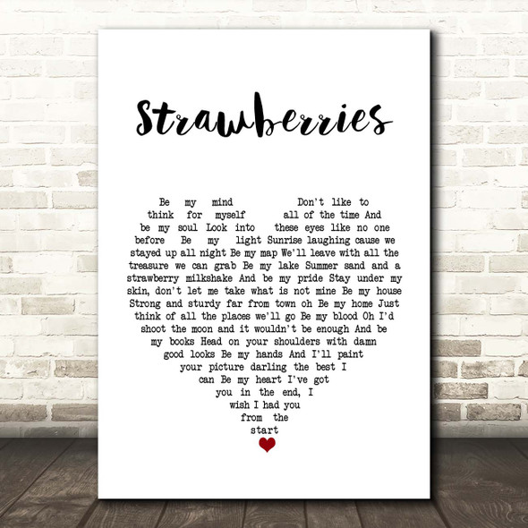 Caamp Strawberries White Heart Song Lyric Print