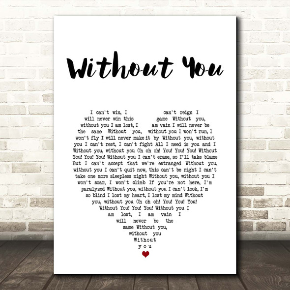 David Guetta Without You White Heart Song Lyric Print