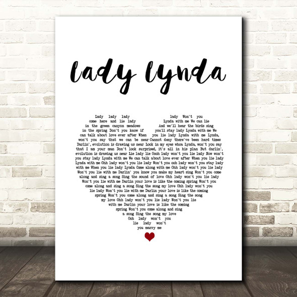 Beach Boys Lady Lynda White Heart Song Lyric Print