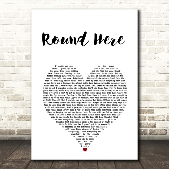 George Michael Round Here White Heart Song Lyric Print