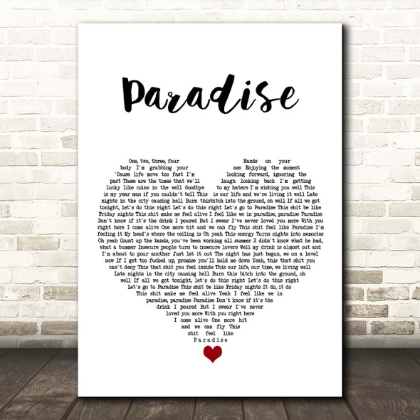 Bazzi Paradise White Heart Song Lyric Print