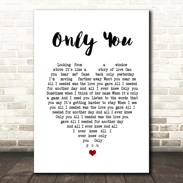 Alistair griffin Only You White Heart Song Lyric Print
