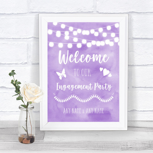 Lilac Watercolour Lights Welcome To Our Engagement Party Wedding Sign