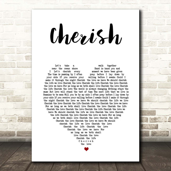 Kool & The Gang Cherish White Heart Song Lyric Print