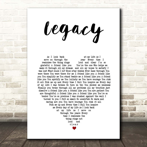 The Cadillac Three Legacy White Heart Song Lyric Print