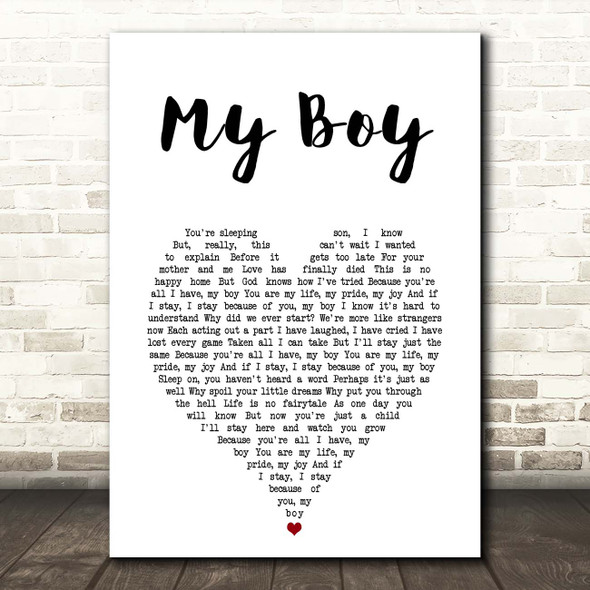 Elvis Presley My Boy White Heart Song Lyric Print