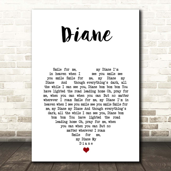 The Bachelors Diane White Heart Song Lyric Print
