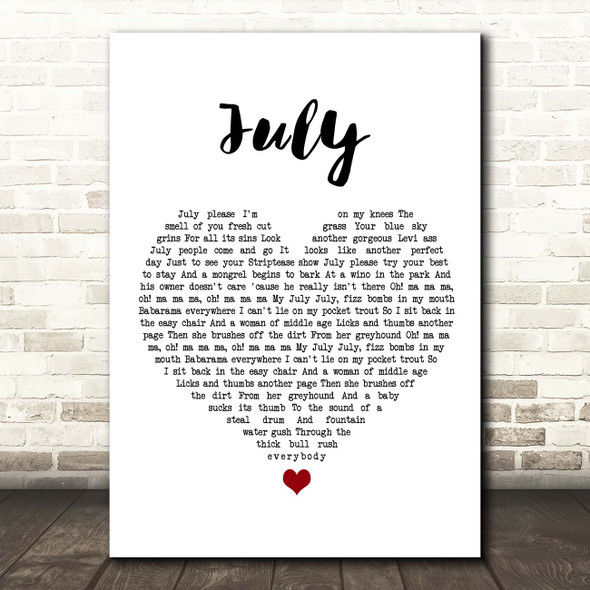 Mundy July White Heart Song Lyric Print