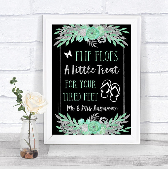 Black Mint Green & Silver Flip Flops Dancing Shoes Personalized Wedding Sign