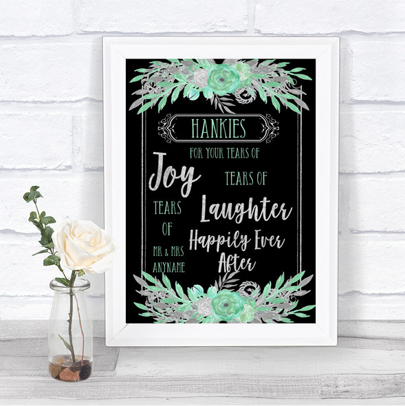 Black Mint Green & Silver Hankies And Tissues Personalized Wedding Sign