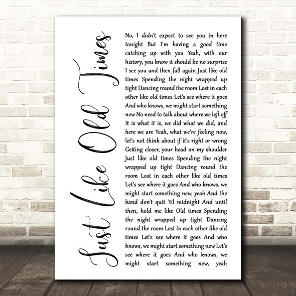 Jon Pardi Just Like Old Times White Script Song Lyric Print